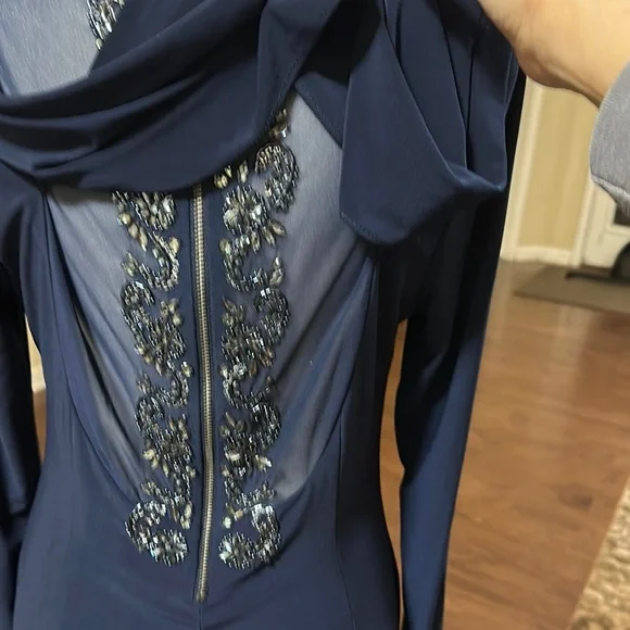 Elegant Navy Blue Long Sleeve Dress - Picture 8 of 16